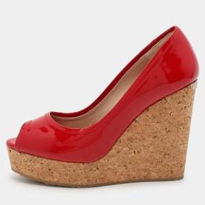 Jimmy Choo Red Patent Leather Papina Wedge Pumps Size 37