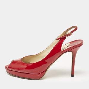 Jimmy Choo Red Patent Leather Clue Peep Toe Slingback Pumps Size 39