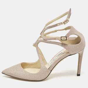 Pre Owned Jimmy Choo Beige Glitter Lancer Pumps Size 37.5