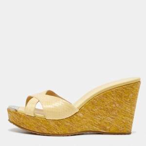 Jimmy Choo Yellow Python Leather Prima Platform Wedge Sandals Size 41