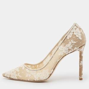 Jimmy Choo Ivory Floral Lace Romy Pumps Size 38