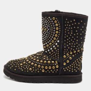Jimmy Choo x Uggs Black Studded Suede Mandah Boots Size 39
