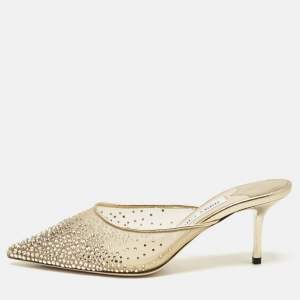 Jimmy Choo Gold Mesh Crystal Embellished Rav Mules Size 36