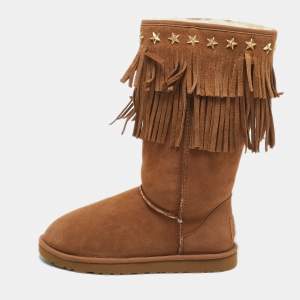 Jimmy Choo Brown Suede Studded Accent Mid Calf Boots Size 39