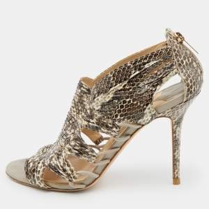 Pre Owned Jimmy Choo Beige/Brown Python Leather Open Toe Sandals Size 40.5