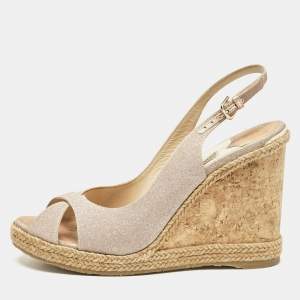 Jimmy Choo Metallic Pink Glitter Amely Wedge Sandals Size 39