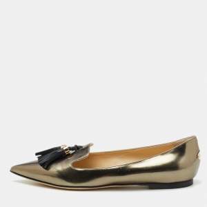 Jimmy Choo Metallic Laminated Leather Tassel Ballet Flats Size 39