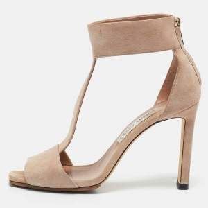Jimmy Choo Beige Suede T Strap Sandals Size 39