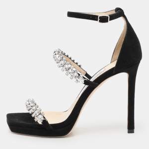 Jimmy Choo Black Suede Bing Ankle Strap Sandals Size 36