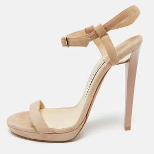 Jimmy Choo Beige Suede Ankle Strap Sandals Size 38