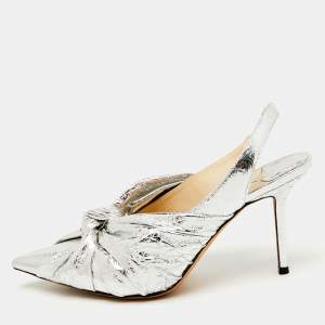Jimmy Choo Silver Leather Annabell Slingback Pumps Size 38.5