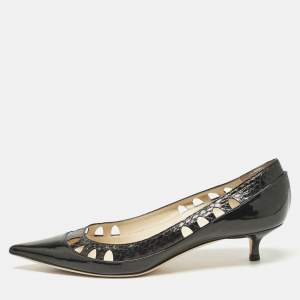 Jimmy Choo Black Patent Leather and Python Leather Lassie Pumps Size 40