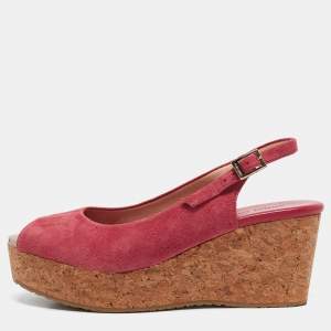  Jimmy Choo Pink Suede Cork Wedge Sandals Size Size 39