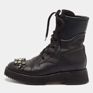 Jimmy Choo Black Leather Crystal Embellished Hadley Ankle Boots Size 39