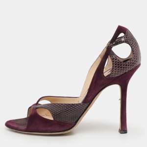Jimmy Choo Purple Snakeskin Leather and Suede Peep Toe Sandals Size 36.5