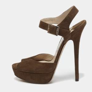 Jimmy Choo Brown Suede Ankle Strap Platform Sandals Size 39.5