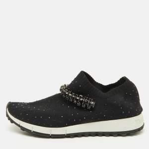 Jimmy Choo Black Knit Fabric Crystal Embellished Verona Sneakers Size 35