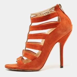 Jimmy Choo Orange Suede Gladiator Sandals Size 37.5