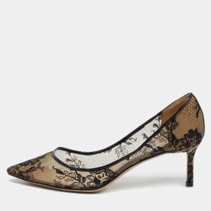 Jimmy Choo Beige/Black Mesh Romy Pumps Size 38.5