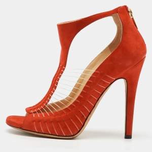 Jimmy Choo Orange Suede and Wire T-Strap Pumps Size 38