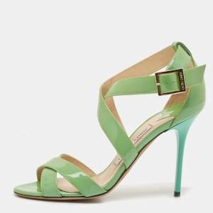 Jimmy Choo Green Patent Leather Louise Ankle Strap Sandals Size 37