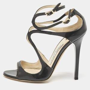 Jimmy Choo Black Patent Leather Ivette Strappy Sandals Size 36