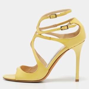 Jimmy Choo Yellow Patent Leather Ivette Ankle Strap Sandals Size 36