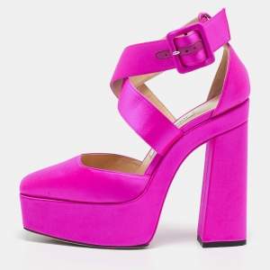 Jimmy Choo Fuschia Satin Buckle Gian Pumps Size 36