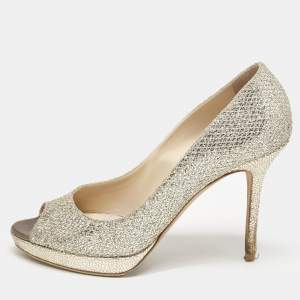 Jimmy Choo Gold Glitter Luna Peep Toe Pumps Size 40