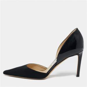Jimmy Choo Black Suede And Patent Leather Addison Pointed Toe Pumps Size 37.5