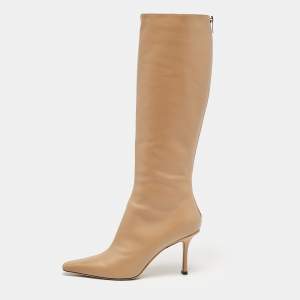 Jimmy Choo Beige Leather Agathe Knee Length Boots Size 39.5