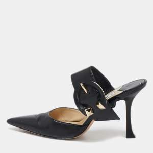 Jimmy Choo Black Leather Magie Mule Sandals Size 38