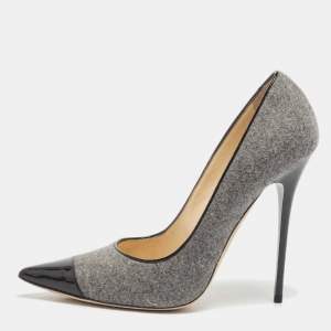 Jimmy Choo Grey/Black Wool and Patent Leather Pumps Size 38