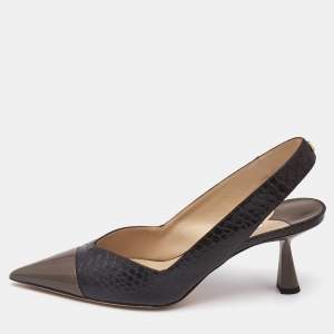 Jimmy Choo Brown Patent Leather and Snakeskin Embossed Leather Liya Pumps Size 40