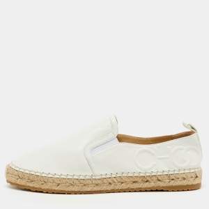 Jimmy Choo Off White Leather Dawn Espadrille Slip On Sneakers Size 38