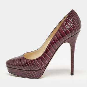 Jimmy Choo Purple Croc Embossed Leather Cosmic Pumps Size 38.5