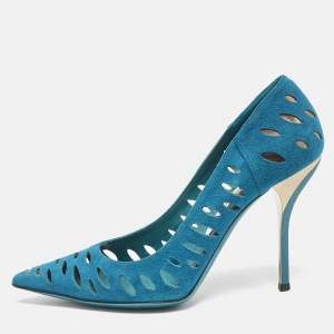 Jimmy Choo Blue Suede Ziri Cutout Pumps Size 38