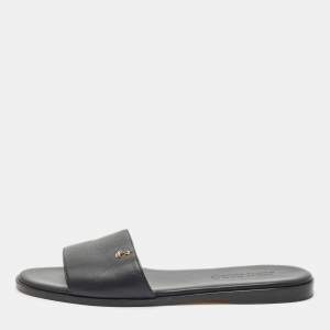 Jimmy Choo Black Leather Minea Flat Slide Sandals Size 38.5