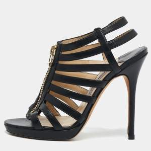 Jimmy Choo Black Leather Glenys Gladiator Sandals Size 38