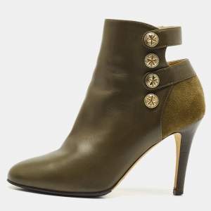 Jimmy Choo Olive Green Leather and Suede Troop Booties Size 36