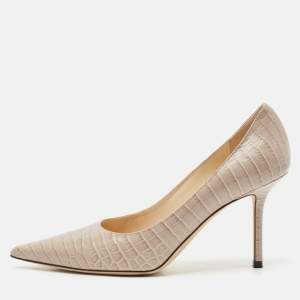 Jimmy Choo Grey Croc Embossed Leather Romy Pumps Size 37
