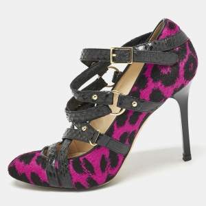 Jimmy Choo Black/Pink Animal Print Calf Hair and Snakeskin Jazz Strappy Pumps Size 37
