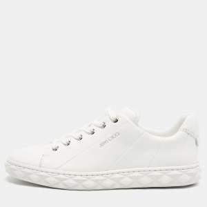 Jimmy Choo White Leather Diamond Light Low Top Sneakers Size 38