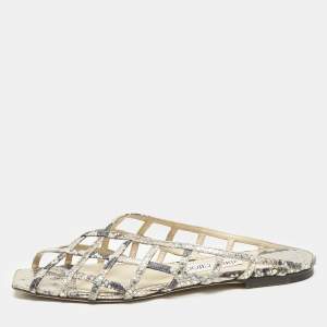 Jimmy Choo Gold Python Embossed Leather Sai Flat Sandals Size 40
