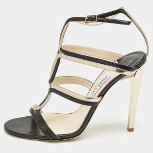 Jimmy Choo Black/Gold Leather Moray Sandals Size 38.5