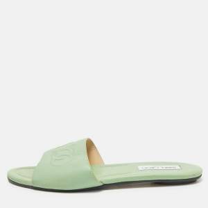 Jimmy Choo Green Leather Minea Flat Slide Sandals Size 40