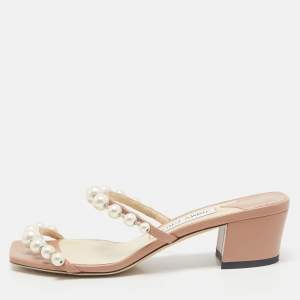 Jimmy Choo Beige Leather Amara Slide Sandals Size 36