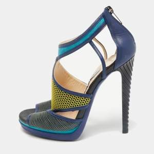 Jimmy Choo Multicolor Leatherand Suede Mix Media Lythe Honeycomb Platform Sandals Size 37