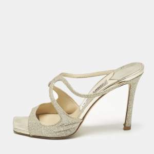 Jimmy Choo Metallic Glitter Stacey Slide Sandals Size 36