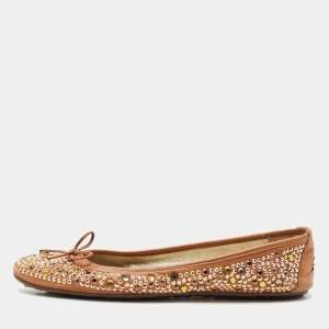 Jimmy Choo Brown Leather Crystal Embellished Ballet Flats Size 40